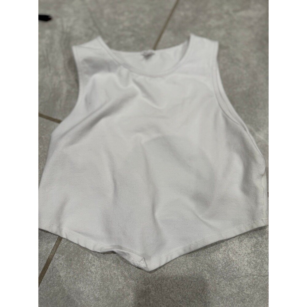 Garage White Cropped Tank Top W/ V Bottom Accent &Cut Out In Back in Size Medium